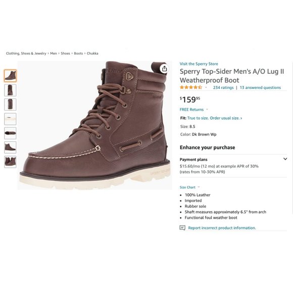 Sperry Top-Sider Men\'s A/O Lug II Weatherproof Boots 10.5 Mens BRAND NEW main image 4